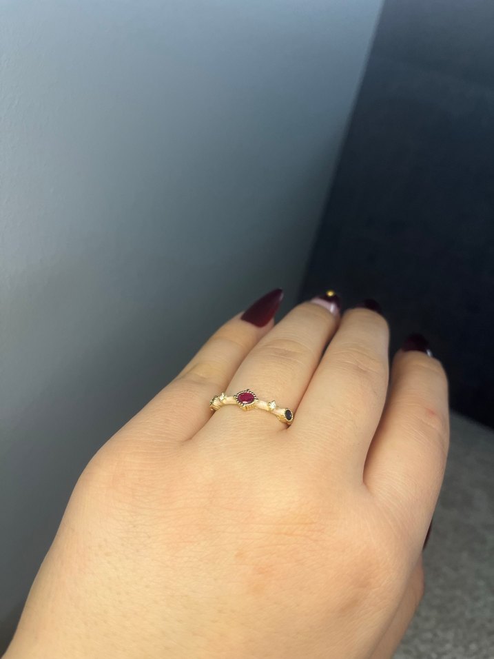 Bordo Parlak Minimalist Kadın Yüzük - Görsel 2