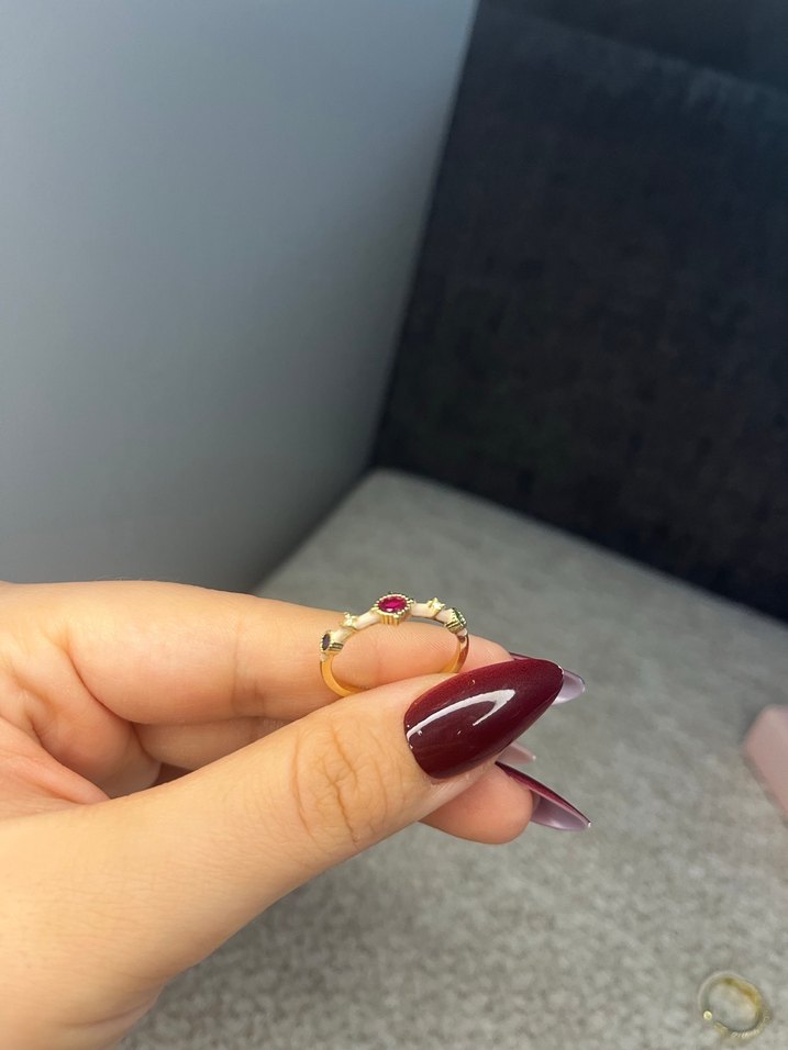 Bordo Parlak Minimalist Kadın Yüzük - Görsel 3