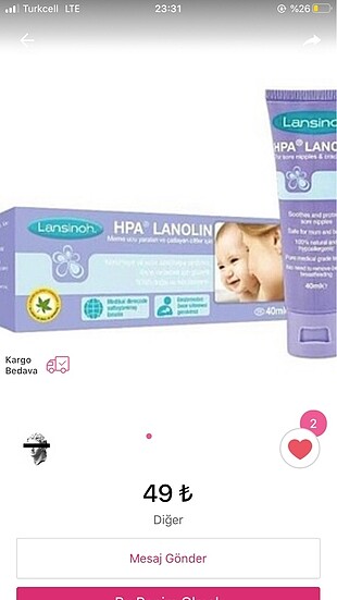 Lansinoh göğüs ucu kremi