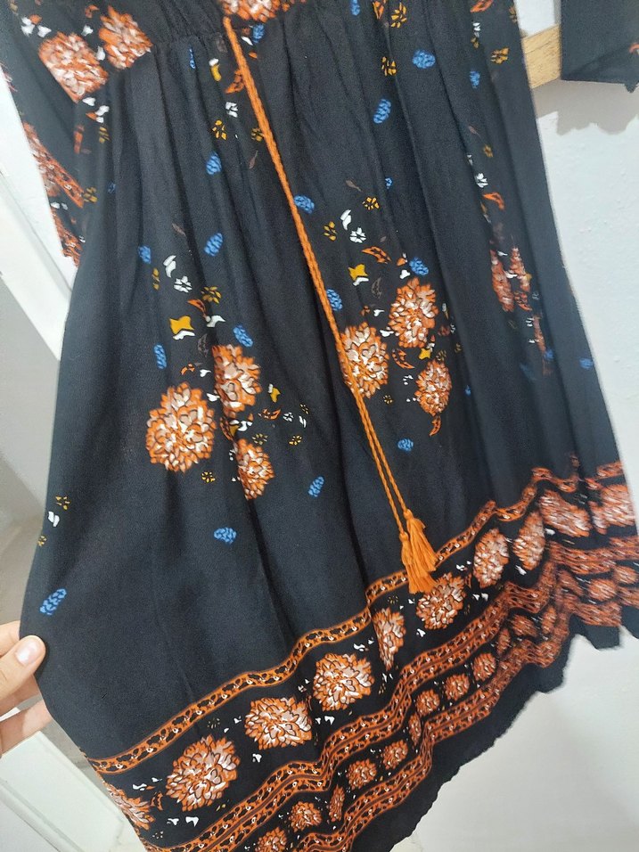 Püsküllü Çok Renkli Uzun Bohem Elbise - Görsel 3