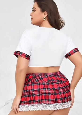 Büyük Beden Ekose Desenli Fantezi Kostüm - Görsel 2