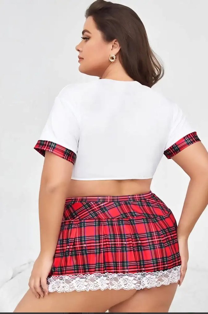 Büyük Beden Ekose Desenli Fantezi Kostüm - Görsel 2