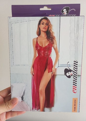 Fantezi kırmızı uzun gecelik - Görsel 2