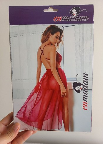 Fantezi kırmızı uzun gecelik - Görsel 3