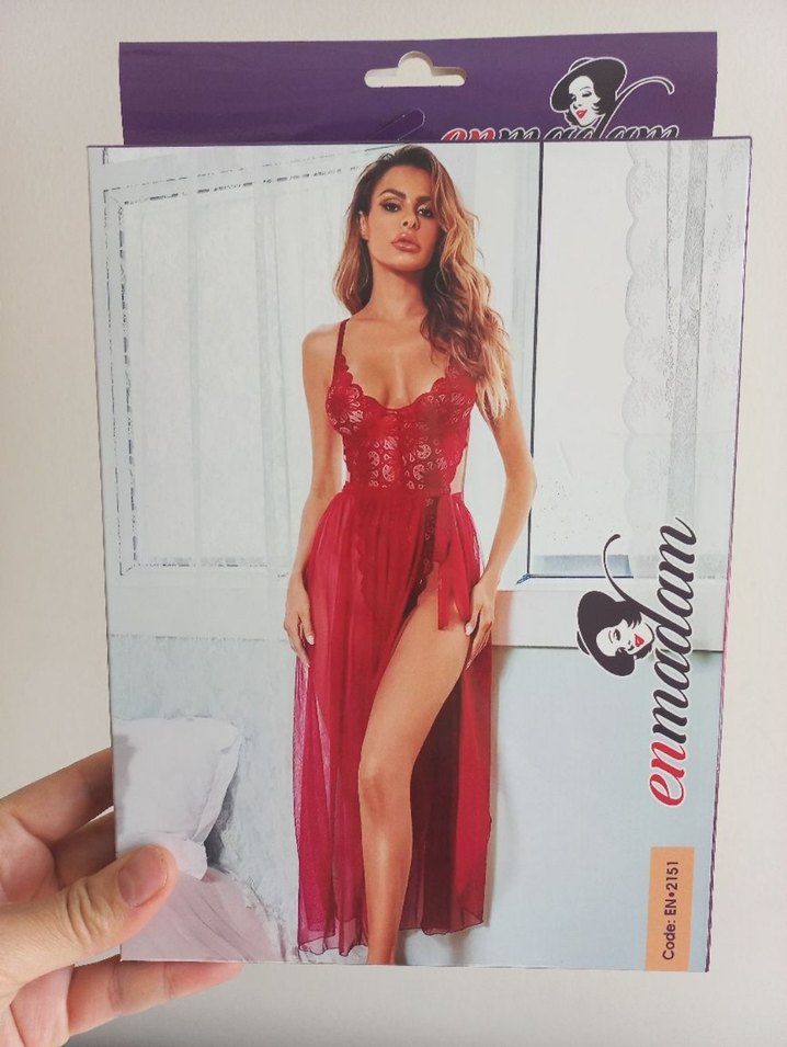 Fantezi kırmızı uzun gecelik - Görsel 2