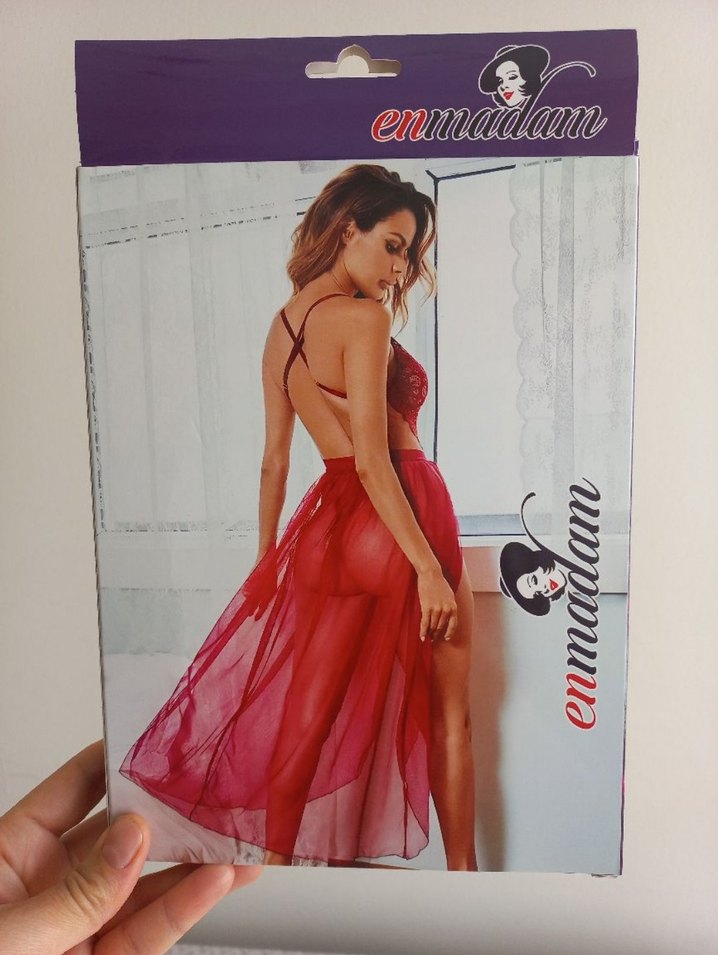 Fantezi kırmızı uzun gecelik - Görsel 3