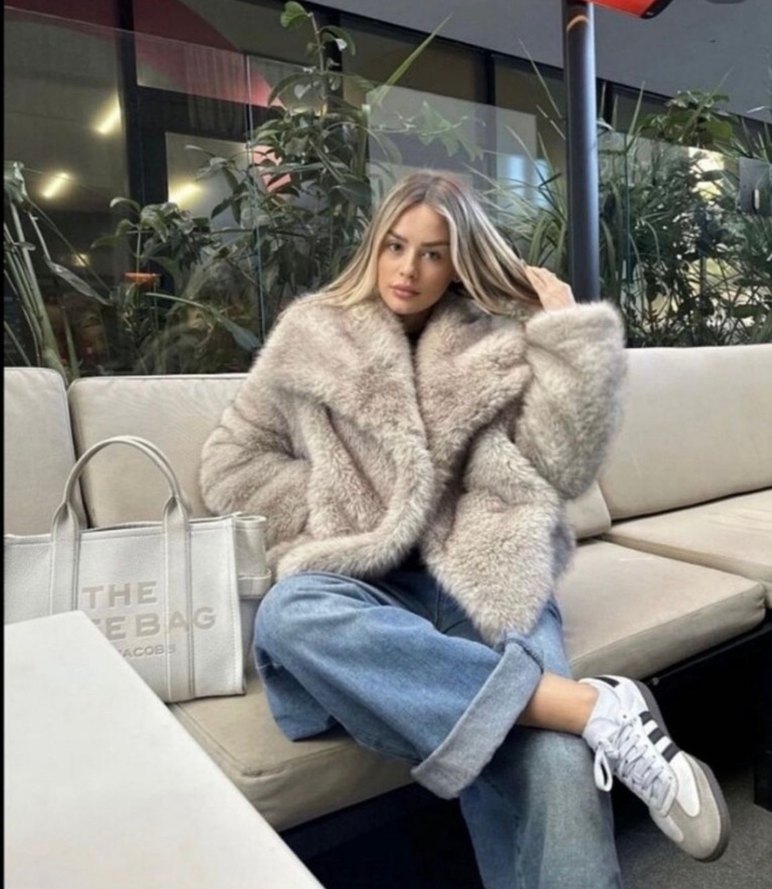 Zara Gri Kısa Peluş Kürk Ceket - Görsel 5