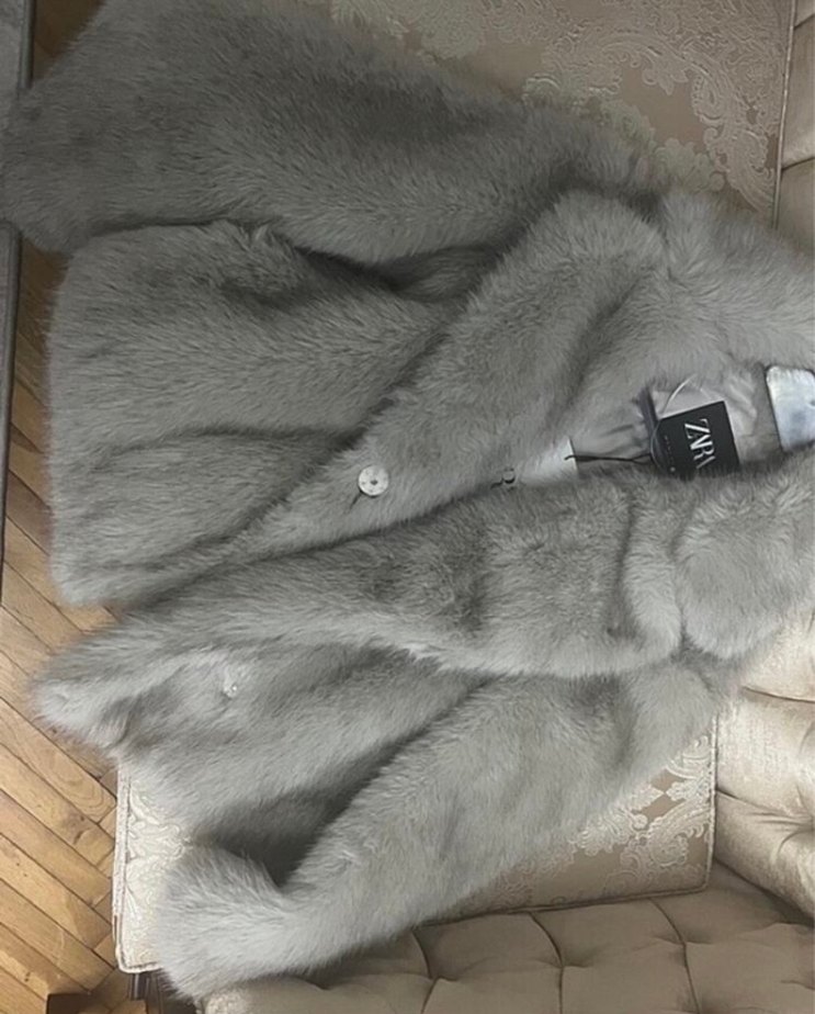 Zara Gri Kısa Peluş Kürk Ceket - Görsel 3