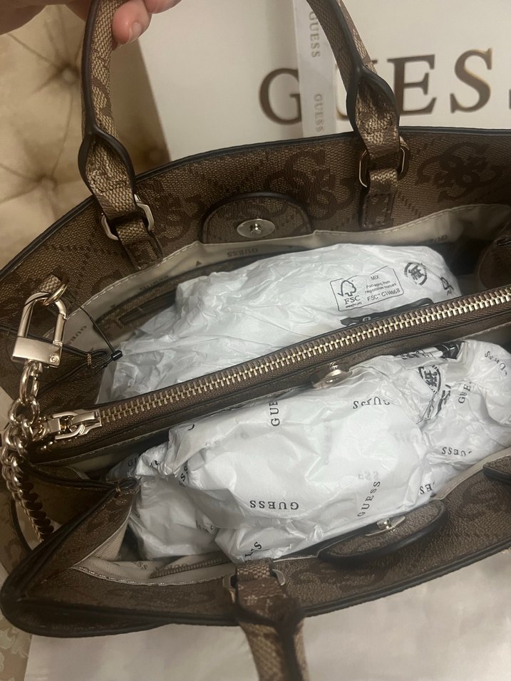 Guess Baskılı Kahverengi Deri Kadın Çanta - Görsel 4