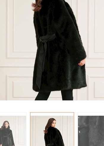 Guess Siyah Midi Boy Kürk Detaylı Kadın Kaban - Görsel 5