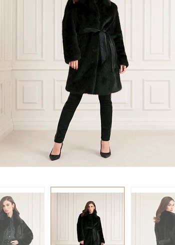 Guess Siyah Midi Boy Kürk Detaylı Kadın Kaban - Görsel 6