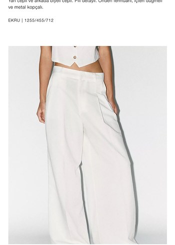 xs Beden Zara beyaz Keten Kumaş Kadın Pantolon