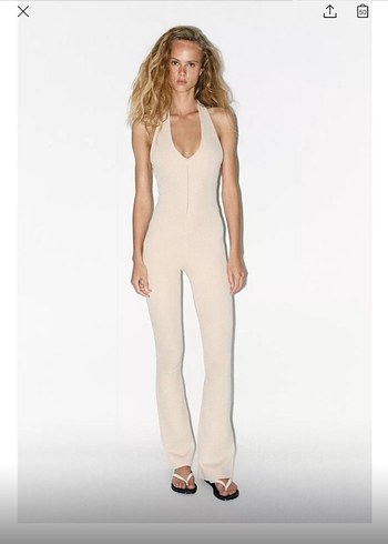 Zara bej V Yakalı İnce Askılı Tulum