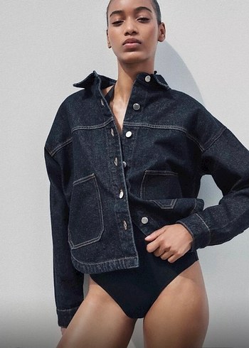 Zara Düğmeli Siyah Kadın Denim Ceket