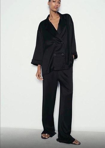 Zara Zara Siyah Uzun Kadın Blazer Ceket