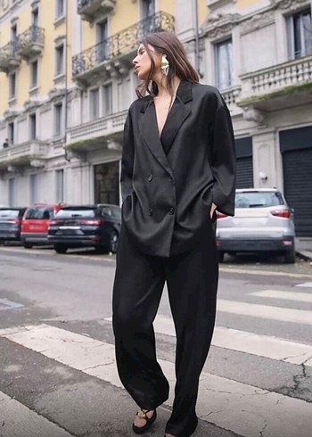 Zara Siyah Uzun Kadın Blazer Ceket