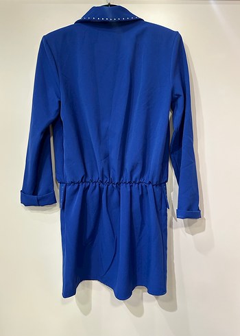 Uzun Kollu Mavi Kadın Ceket Elbise - Görsel 2