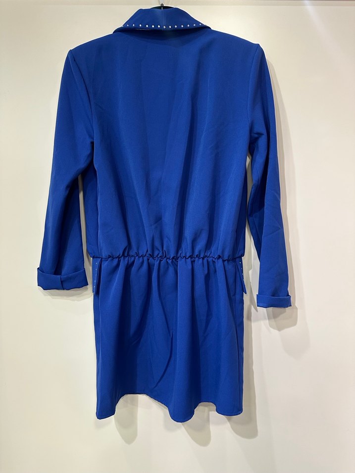 Uzun Kollu Mavi Kadın Ceket Elbise - Görsel 2