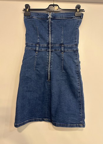 Kadın Lacivert Kot Straplez Mini Elbise - Görsel 2