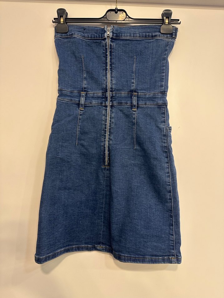 Kadın Lacivert Kot Straplez Mini Elbise - Görsel 2