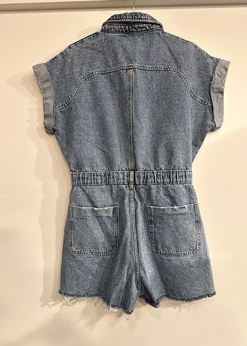 Düğmeli Kısa Kot Tulum - Görsel 3