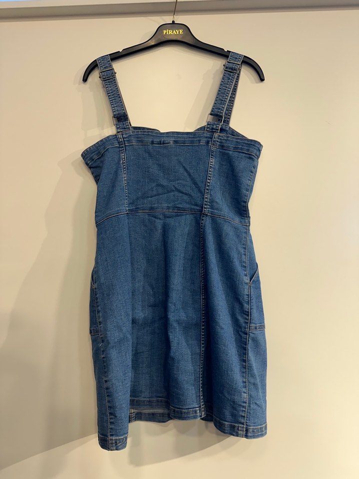 Düğmeli Lacivert Kadın Denim Mini Elbise - Görsel 3