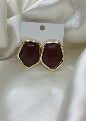 Kahverengi Midi Düğmeli Kadın Küpe - Görsel 2