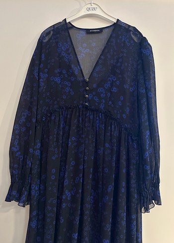 Lacivert V Yaka Pilili Uzun Elbise - Görsel 2