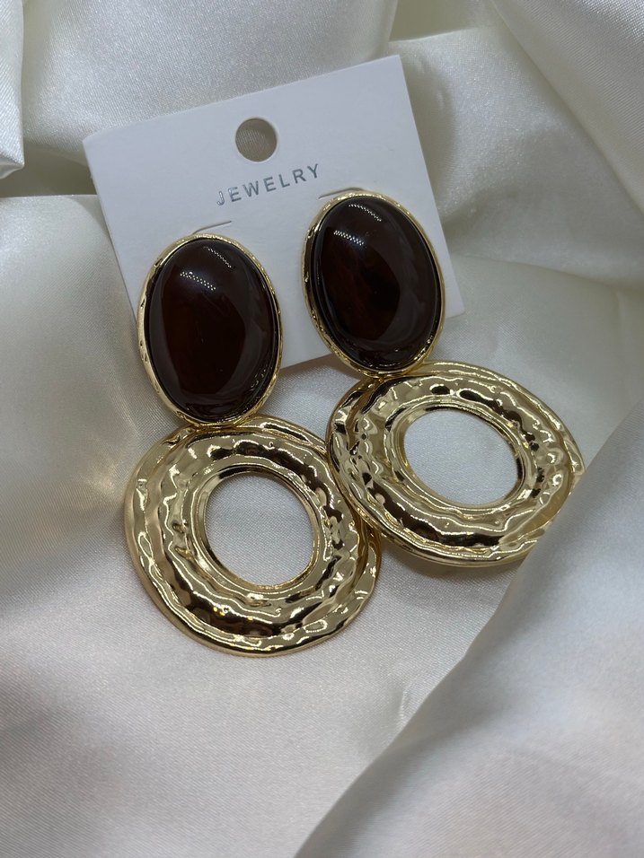 Parlak Kahverengi Bohem Mini Küpeler - Görsel 2