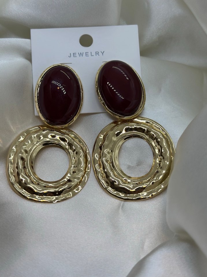 Bordo Parlak Mini Bohem Küpeler - Görsel 2