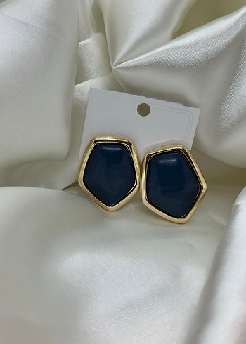 Koyu Mavi Minimalist Mini Küpe - Görsel 2