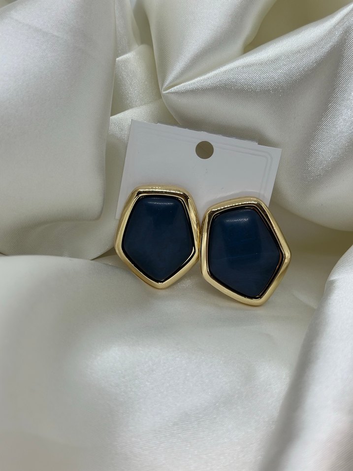 Koyu Mavi Minimalist Mini Küpe - Görsel 2