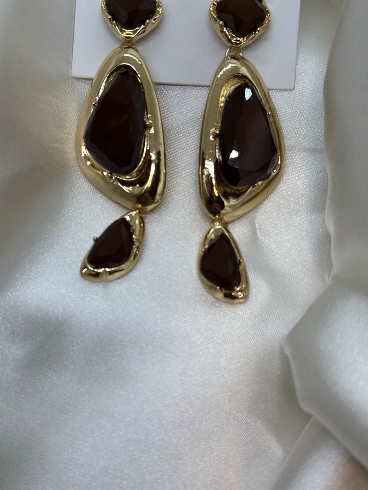 Kahverengi Uzun Sıralı Kadın Küpe - Görsel 2