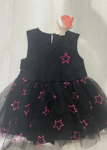 Kız Çocuk Siyah Pembe Nakışlı Straplez Elbise - Görsel 3