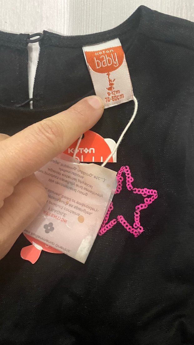 Kız Çocuk Siyah Pembe Nakışlı Straplez Elbise - Görsel 4