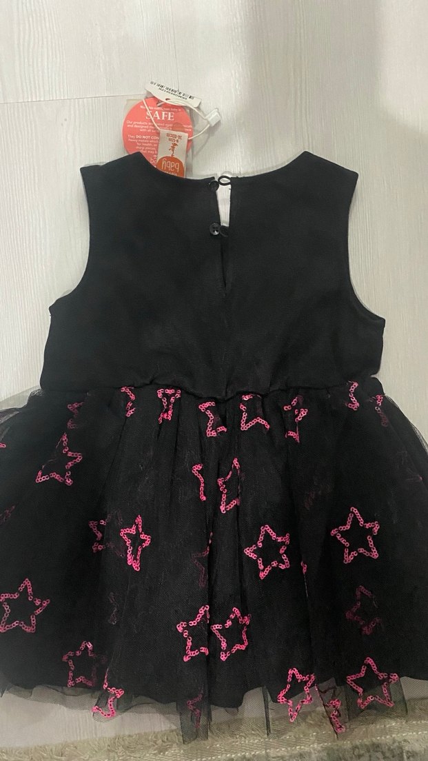 Kız Çocuk Siyah Pembe Nakışlı Straplez Elbise - Görsel 2