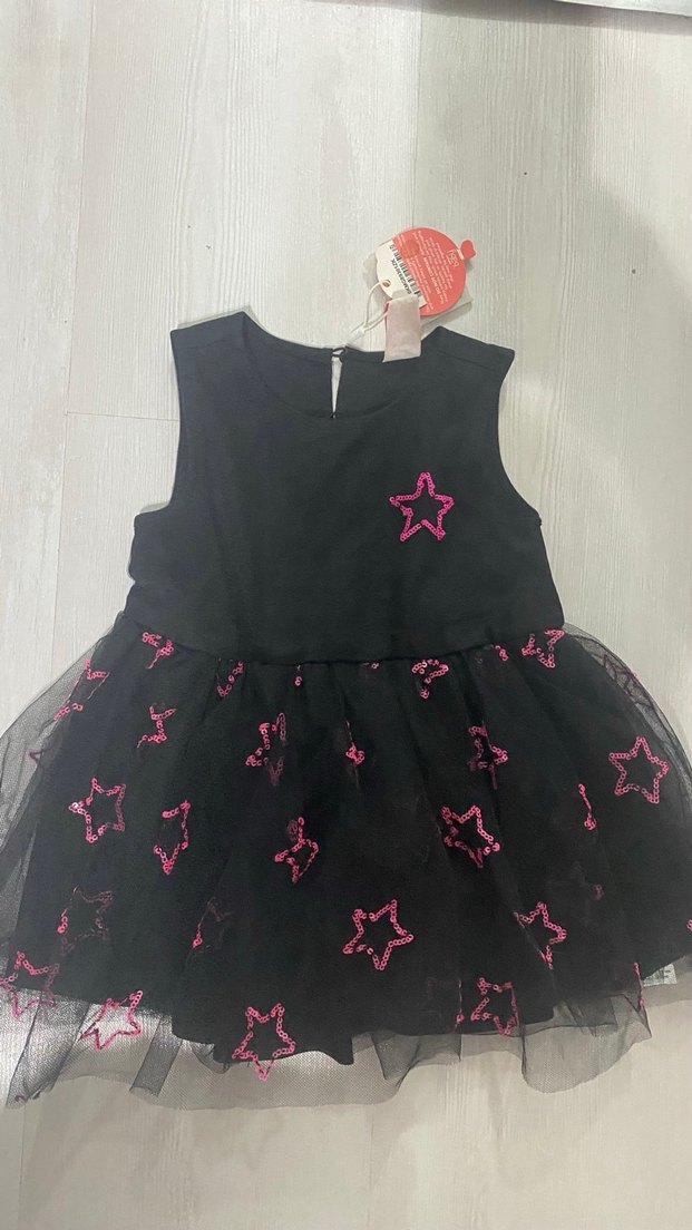 Kız Çocuk Siyah Pembe Nakışlı Straplez Elbise - Görsel 3