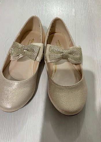 Kız Çocuk Altın Renk Fiyonklu Babet Ayakkabı - Görsel 2