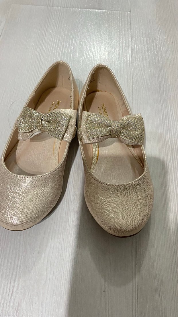Kız Çocuk Altın Renk Fiyonklu Babet Ayakkabı - Görsel 2