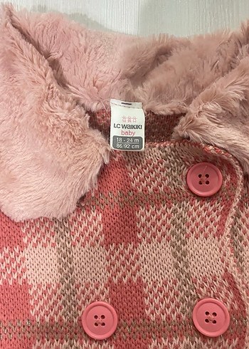 Kız Çocuk Pembe Ekose Yün Palto - Görsel 2