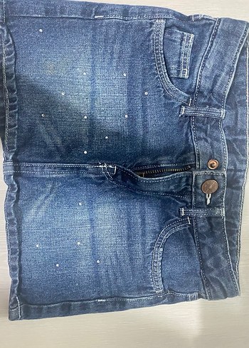 Düğmeli Nakışlı Mavi Mini Kot Etek - Görsel 2