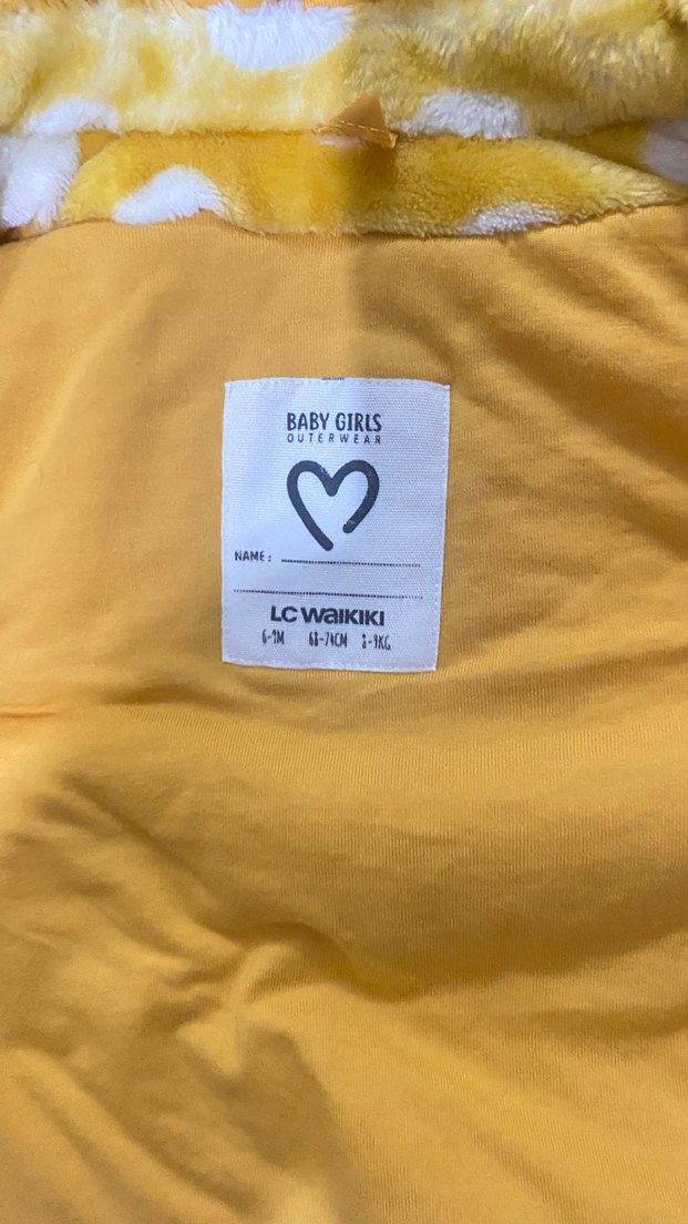 Sarı Kapüşonlu Puantiyeli Kız Çocuk Ceketi - Görsel 3