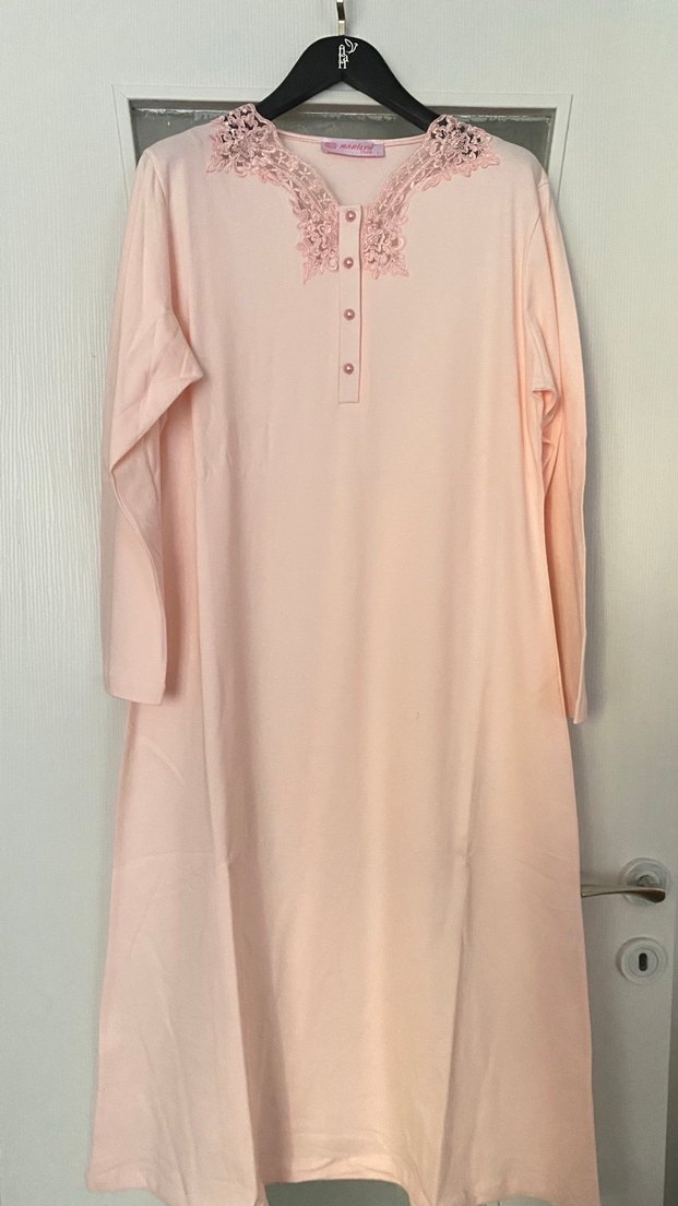 Pembe Nakışlı V Yaka Hamile Gecelik - Görsel 2