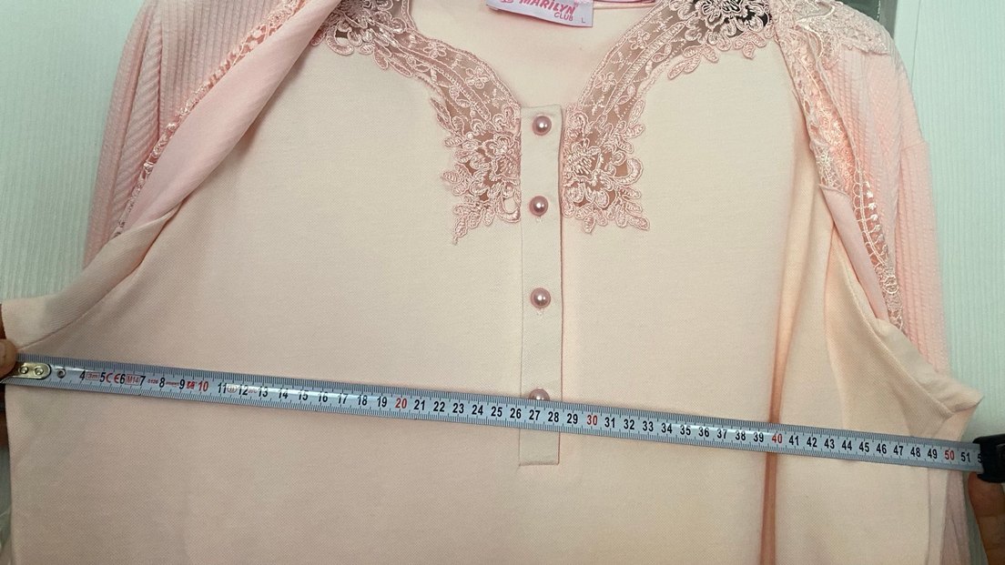 Pembe Nakışlı V Yaka Hamile Gecelik - Görsel 5