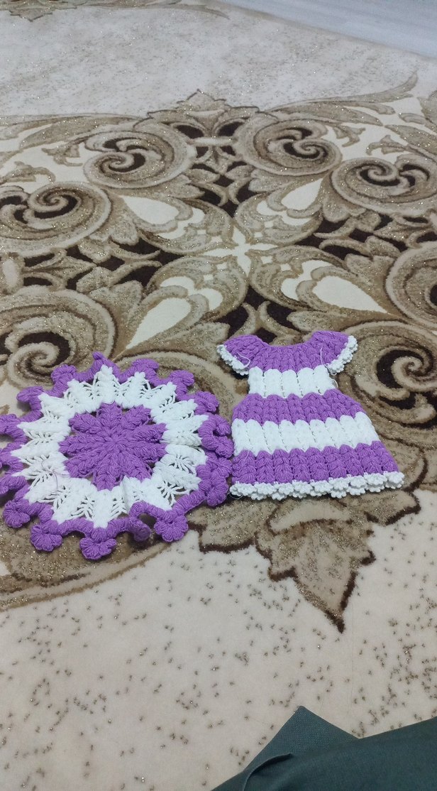 Sarı Beyaz El Yapımı Örgü lif Seti - Görsel 2