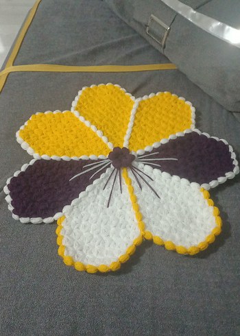 Sarı, Beyaz ve Mor Çiçek Desenli El Örgüsu lif - Görsel 2