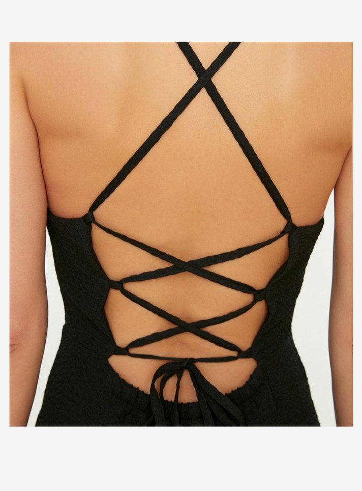 Siyah Mini Askılı Kadın Elbise - Görsel 4