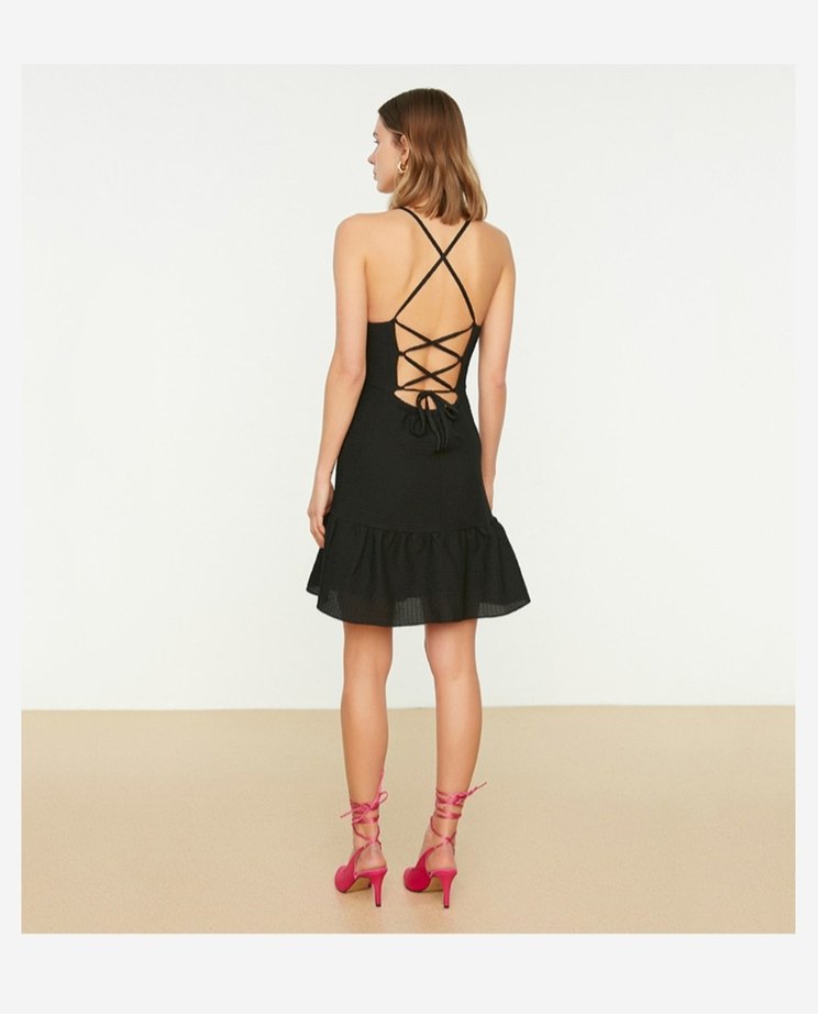 Siyah Mini Askılı Kadın Elbise - Görsel 3