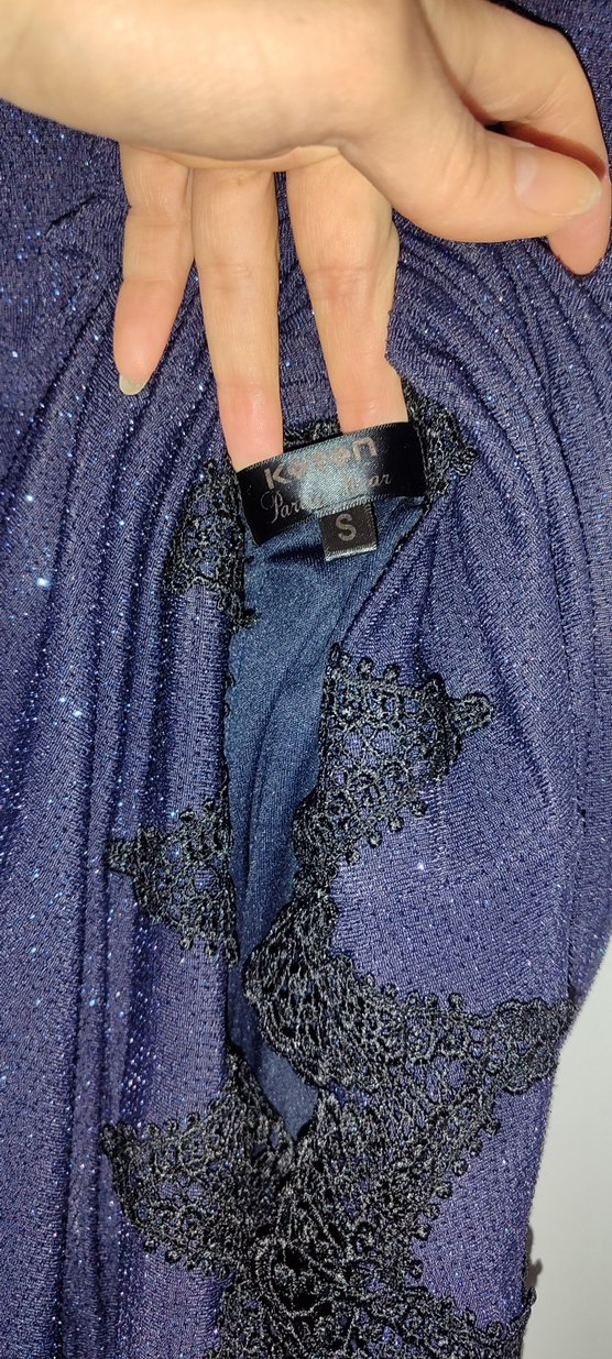 Parlak Lacivert V Yaka Midi Abiye Elbise - Görsel 5