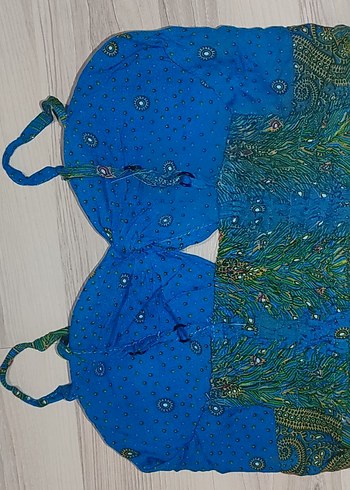 Bohem Mini Büstiyer Mavi Batik Desenli - Görsel 3